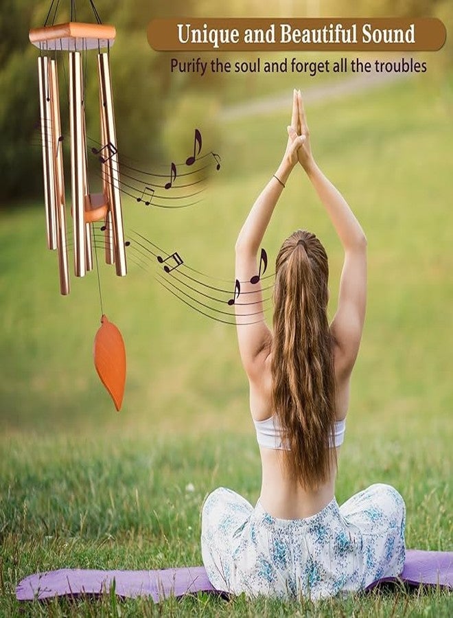 Bitnex Large Aluminium Wind Chimes,27 Inch 6 Rustproof Aluminum Tubes Wooden Wind Bell Sympathy Romantic Wind Chimes for Outside, Best Gift for Outdoor, Garden, Patio Decoration (Golden) - Image 3